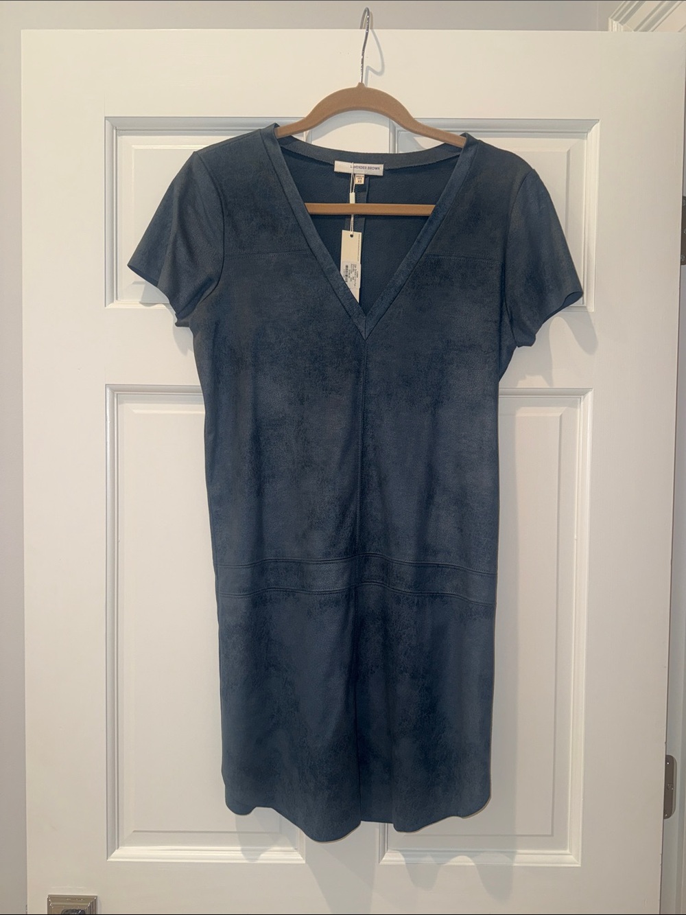 Lavender Brown Slate Blue Faux-Suede V-Neck Dress